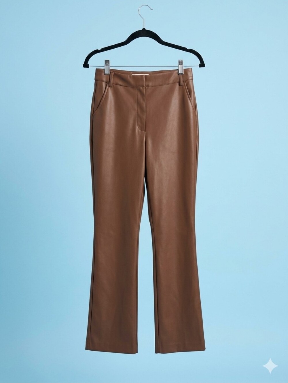 Meshki Brown Faux Leather Boot-Cut Pants